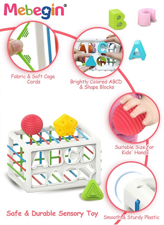 MEBEGIN - Baby Shape Sorting Toy with Elastic Bands, Sensory Shape Toys with Letter for Toddler, Tactile Perception Training Toys with 14PCS Colorful Multisensory Shapes, Multifunctional Developmental Baby Toy, Ideal Toy for Babies on Birthday or Any Holidays - Image 1