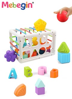 MEBEGIN Baby Shape Sorting Toy with Elastic Bands, Sensory Shape Toys with Letter for Toddler, Tactile Perception Training Toys with 14PCS Colorful Multisensory Shapes, Multifunctional Developmental Baby Toy, Ideal Toy for Babies on Birthday or Any Holidays  - Image 2