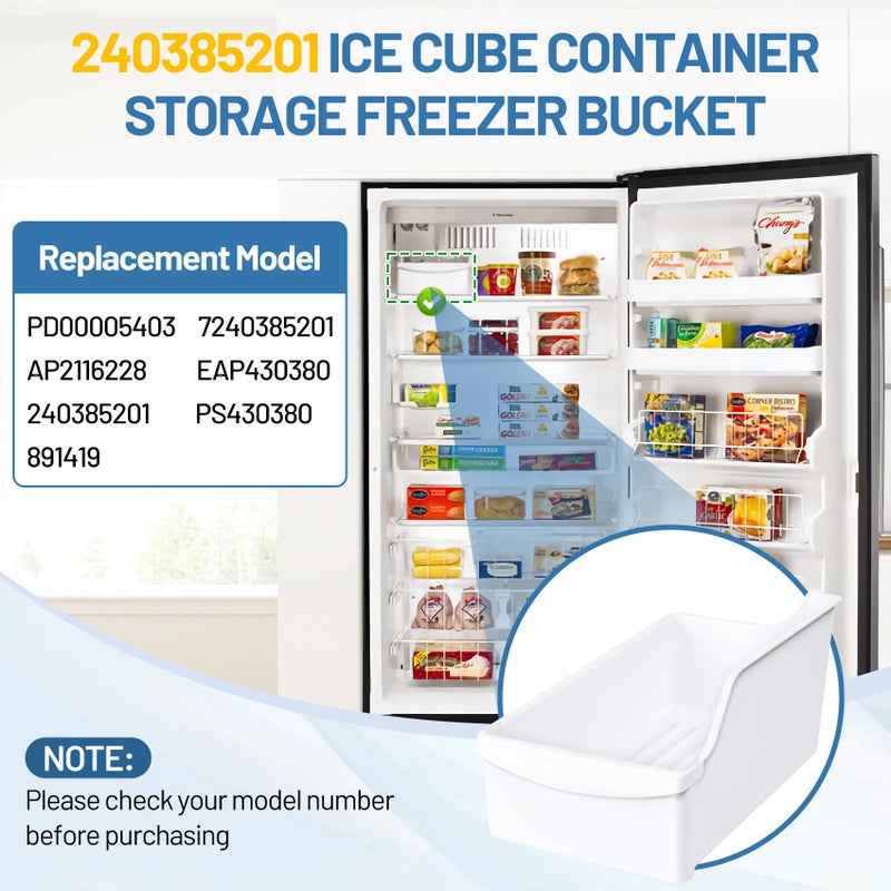MTZUL 240385201 Ice Cube Container Storage Freezer Bucket Compatible with Frigidaire Kenmore Crosley Refrigerators Parts, Storage Freezer Bin Replacement 7240385201 891419 AP2116228 PS430380 EAP430380 - Image 3