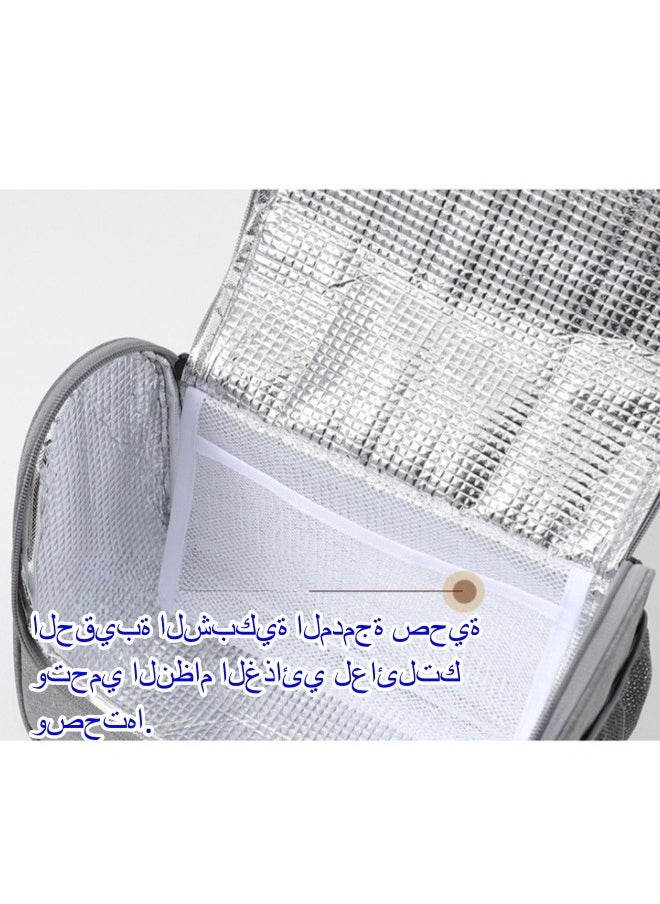 invite.L / AHZOA - حقيبة غداء معزولة بورق ألومنيوم حقيبة غداء سميكة حقيبة غداء مع حقيبة غداء حقيبة وجبات محمولة باليد - رمادي - Image 1
