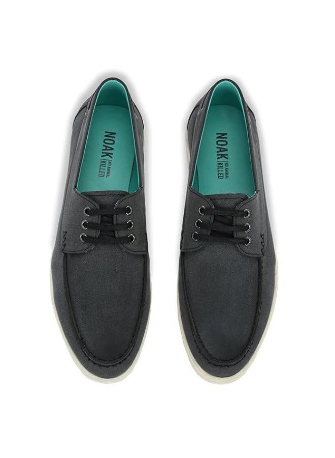 NOAK Men's Canvas Wanderers Boat Shoe | Organic Cactus Leather | Comfortable, Flexible & Breathable | Black | UK 5 - Image 1