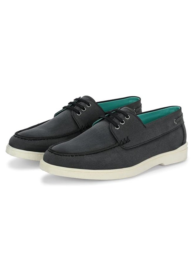 NOAK Men's Canvas Wanderers Boat Shoe | Organic Cactus Leather | Comfortable, Flexible & Breathable | Black | UK 5 - Image 4