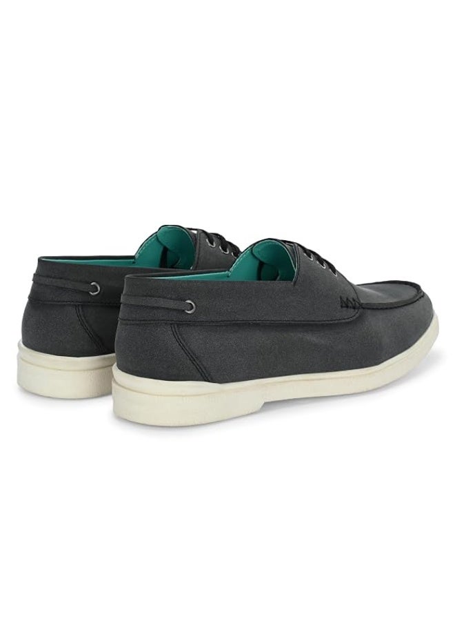 NOAK Men's Canvas Wanderers Boat Shoe | Organic Cactus Leather | Comfortable, Flexible & Breathable | Black | UK 5 - Image 3