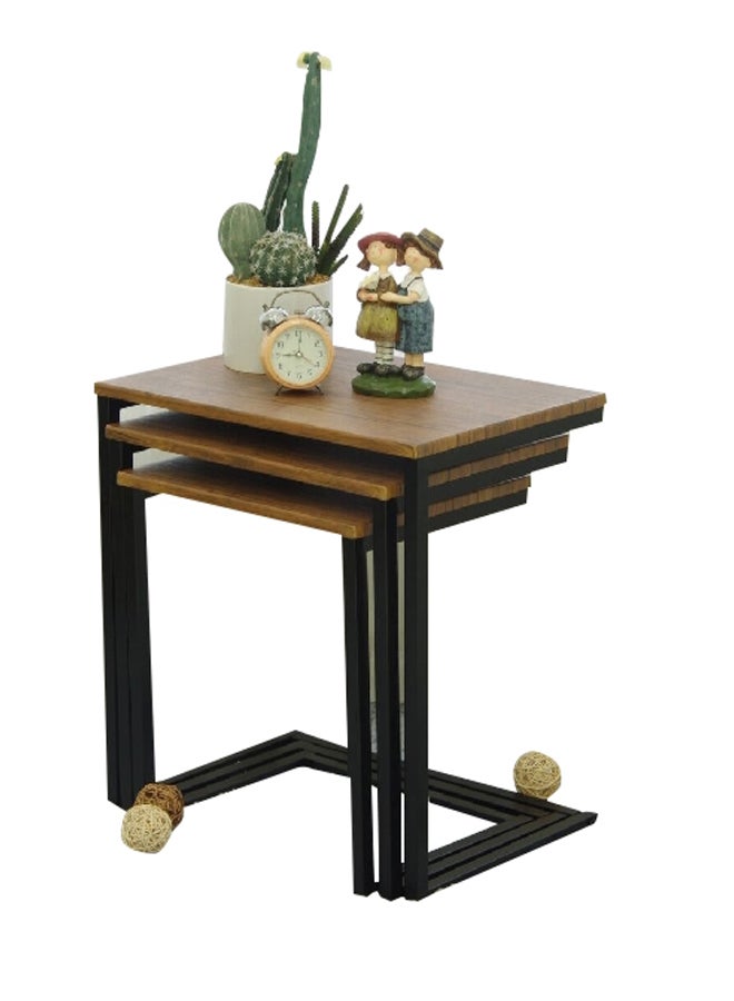 Micasa 3-Piece Metal Frame Wooden Square Nesting Table Set Brown And Black 5 Kg St28446 - Image 1