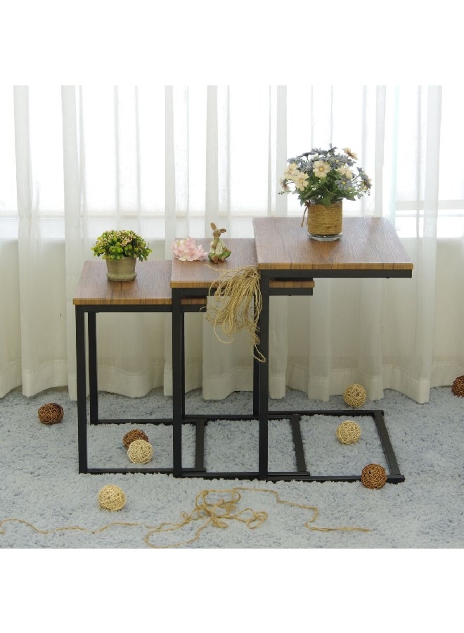Micasa 3-Piece Metal Frame Wooden Square Nesting Table Set Brown And Black 5 Kg St28446 - Image 3
