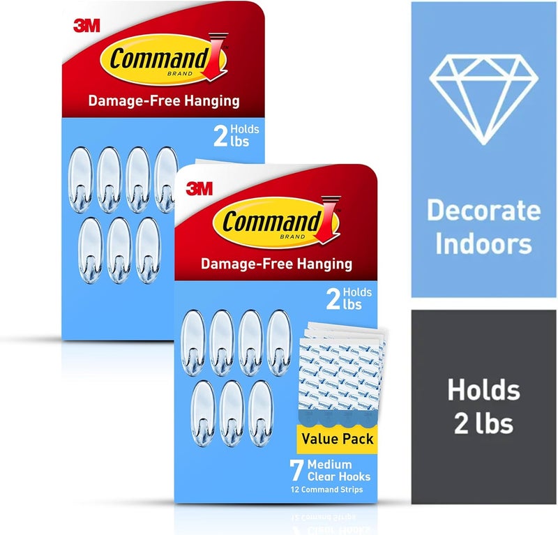 Command Clear Medium Hooks, 14 Hooks, 24 Strips - Easy to Open Packaging, Organize Damage-Free - Image 2