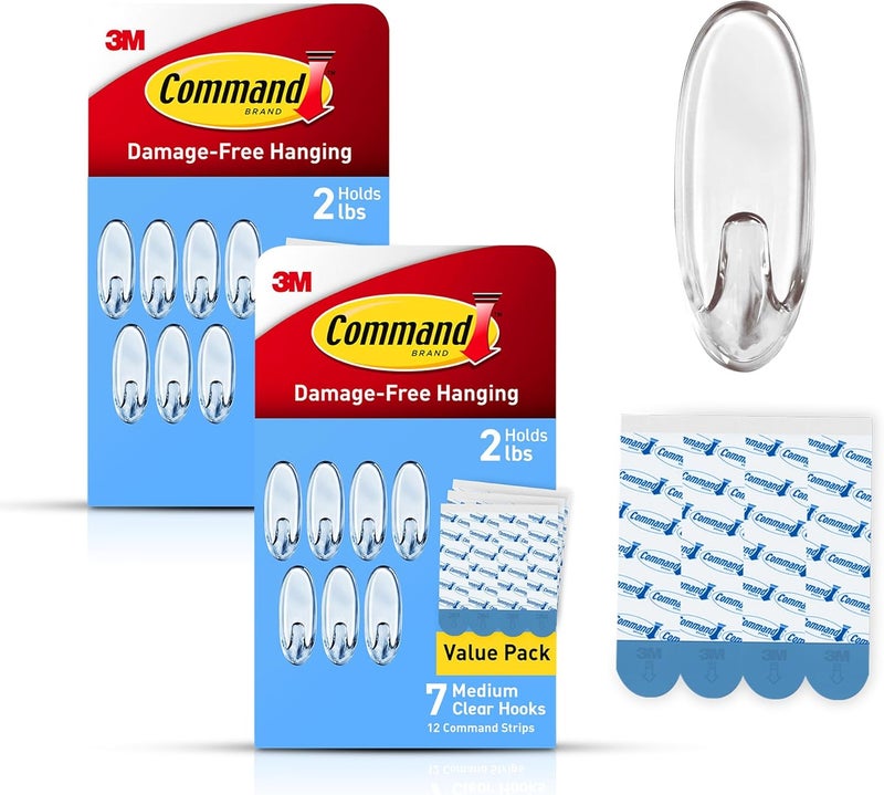 Command Clear Medium Hooks, 14 Hooks, 24 Strips - Easy to Open Packaging, Organize Damage-Free - Image 1