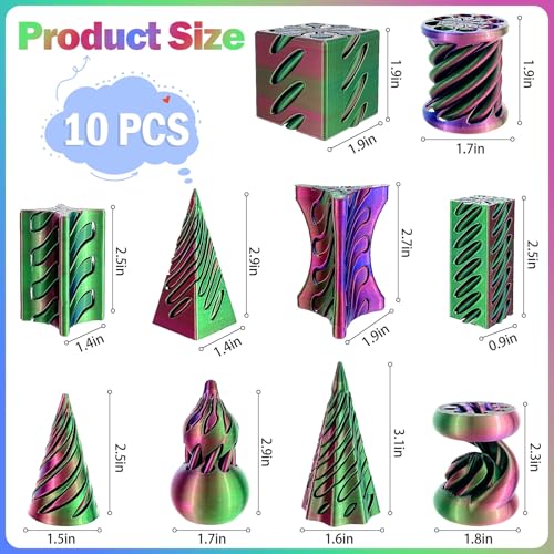YVBBHE 10 Pack 3D Printed Spiral Fidget Toys Set Impossible Magic Passthrough Stress Relief Toy for Anxiety RelaxingCuboidCylinderConeCubeWaveWhirlwindPyramidGourdTriangleQuadrilateralHLL - Image 5