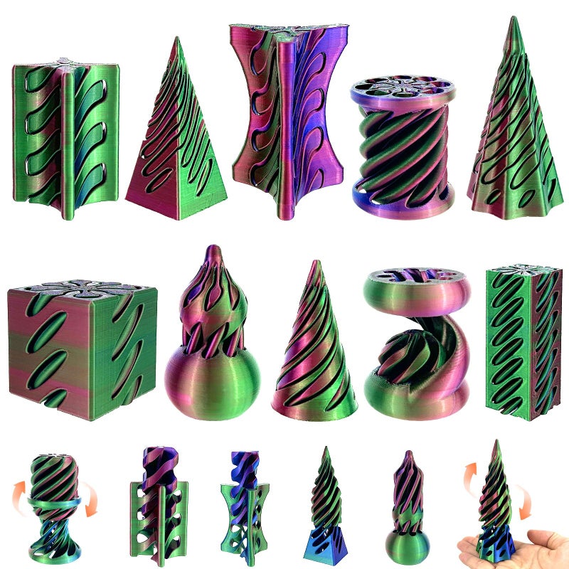 YVBBHE 10 Pack 3D Printed Spiral Fidget Toys Set Impossible Magic Passthrough Stress Relief Toy for Anxiety RelaxingCuboidCylinderConeCubeWaveWhirlwindPyramidGourdTriangleQuadrilateralHLL - Image 3