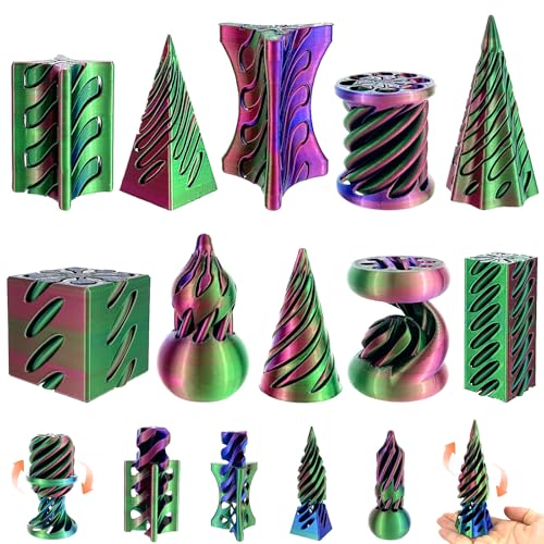 YVBBHE 10 Pack 3D Printed Spiral Fidget Toys Set Impossible Magic Passthrough Stress Relief Toy for Anxiety RelaxingCuboidCylinderConeCubeWaveWhirlwindPyramidGourdTriangleQuadrilateralHLL - Image 1