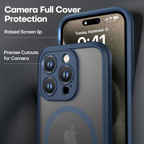 ImpactStrong Magnetic Guard Designed for iPhone 15 Pro Case [Camera Protection] [Military Grade Drop Tested] [Compatible with MagSafe] Slim Translucent Matte Phone Case (6.1") - Navy Blue - Image 3