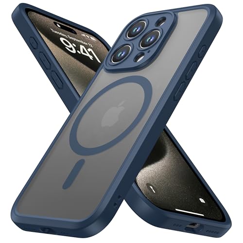 ImpactStrong Magnetic Guard Designed for iPhone 15 Pro Case [Camera Protection] [Military Grade Drop Tested] [Compatible with MagSafe] Slim Translucent Matte Phone Case (6.1") - Navy Blue - Image 1