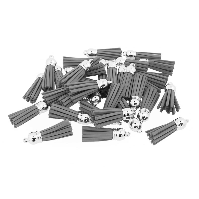 Mandala Crafts 100 Pcs Silver Cap Gray Faux Suede Tassels Bulk Keychain Making Supplies - Small Leather Tassels for Charms, Jewelry Making, and DIY Crafts - Image 2