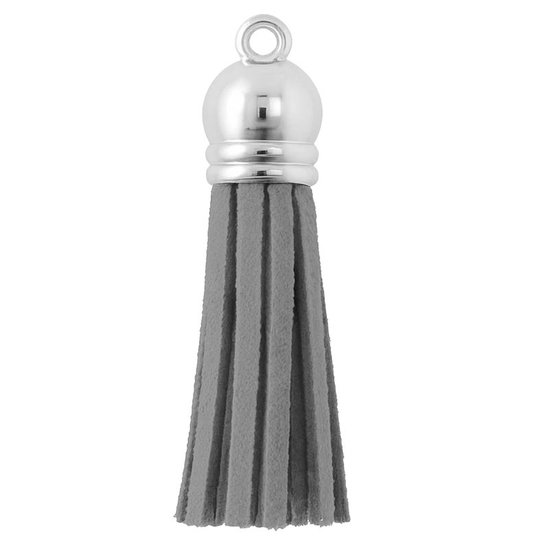 Mandala Crafts 100 Pcs Silver Cap Gray Faux Suede Tassels Bulk Keychain Making Supplies - Small Leather Tassels for Charms, Jewelry Making, and DIY Crafts - Image 4