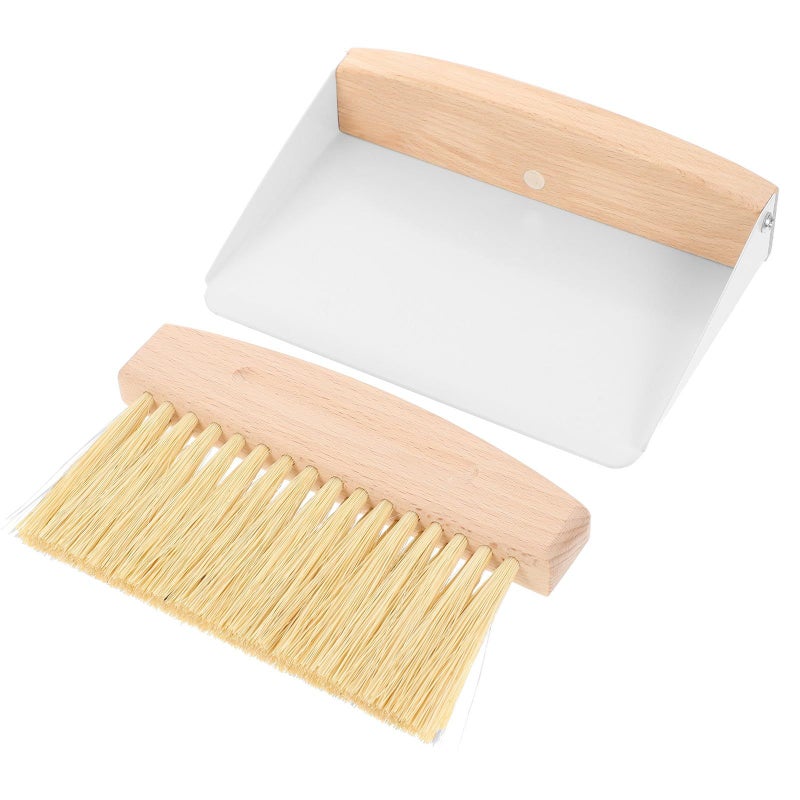 Mini Hand Broom and Dustpan Set for Desktop Tabletop Cleaning Compact White Sisal - Image 2