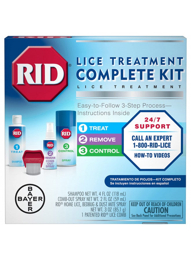 RID RID Lice Treatment Complete Kit Includes Fluid Ounces Lice Killing Shampoo 2 Fluid Ounces Lice and Egg CombOut Spray Lice Comb and 3 Ounces Home Lice Bedbug Dust Mite Home Spray, 4 Piece Set, 1 Count - Image 1