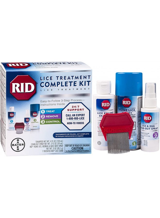 RID RID Lice Treatment Complete Kit Includes Fluid Ounces Lice Killing Shampoo 2 Fluid Ounces Lice and Egg CombOut Spray Lice Comb and 3 Ounces Home Lice Bedbug Dust Mite Home Spray, 4 Piece Set, 1 Count - Image 2