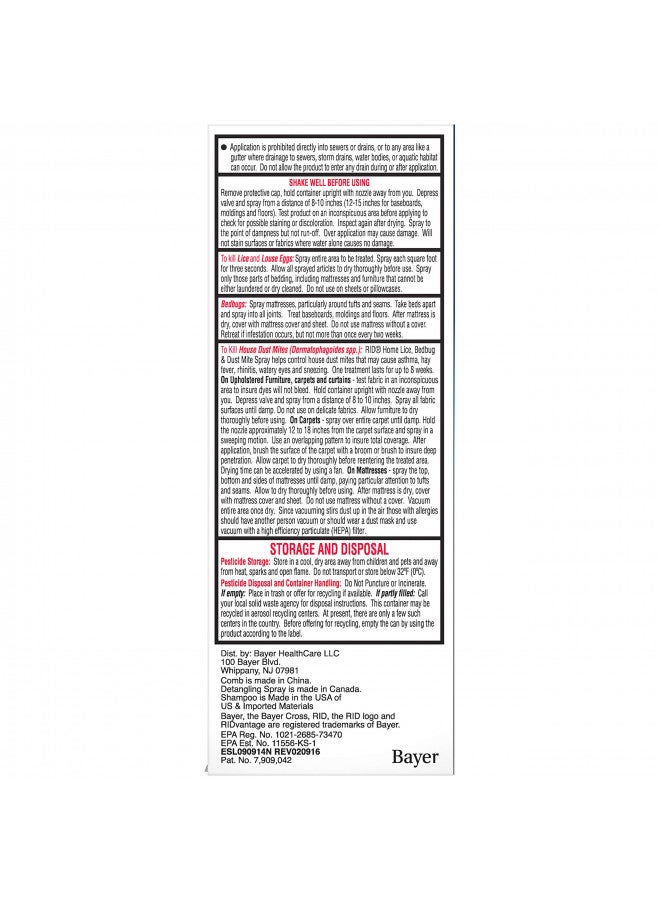 RID RID Lice Treatment Complete Kit Includes Fluid Ounces Lice Killing Shampoo 2 Fluid Ounces Lice and Egg CombOut Spray Lice Comb and 3 Ounces Home Lice Bedbug Dust Mite Home Spray, 4 Piece Set, 1 Count - Image 3