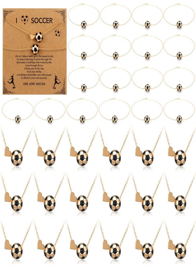 Quelay 18 Sets Soccer Team Necklace Bracelet Gift Bulk Sport Party Favor Team Gift Ball Charm Necklace and Bracelet with Inspirational Card Sports Accessories for Women Party Favor (Soccer) - Image 1