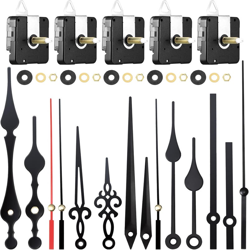 Hicarer Hicarer 10 Pack Quartz Long Shaft Clock Mechanism Replacement Kit 5 Pcs High Torque Wall Clock Movement Works Motors Parts with 5 Pairs Hands Repair Parts Replacement DIY28 mm 11 Inches  - Image 1