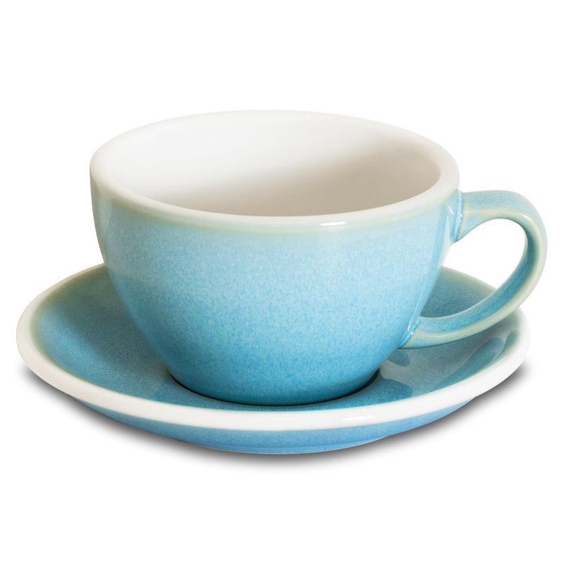 كوب قهوة لوفيراميكس سيراميك 10 أونصة كوب لاتيه مع saucer لكابتشينو شاي إسبريسو جدران سميكة مجموعة أكواب كابتشينو لمقهى وبارستا ألوان خزفية أيس بلو 10 أونصة