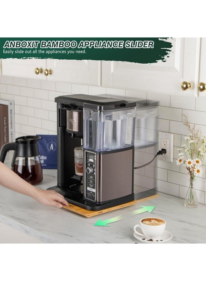 ANBOXIT Bamboo Appliance Slider, Sliding Tray for Coffee Maker, Kitchen Countertop Appliance Rolling Tray, Coffee Pot Slider Tray with Rubber Wheels, Wide - Small (10"D x 12"W) - Image 1