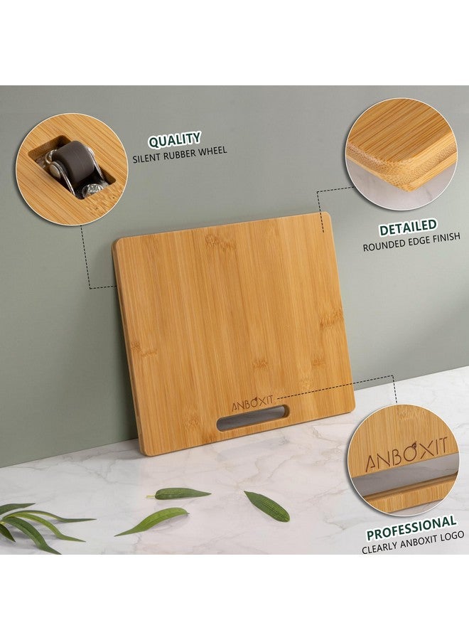 ANBOXIT Bamboo Appliance Slider, Sliding Tray for Coffee Maker, Kitchen Countertop Appliance Rolling Tray, Coffee Pot Slider Tray with Rubber Wheels, Wide - Small (10"D x 12"W) - Image 2