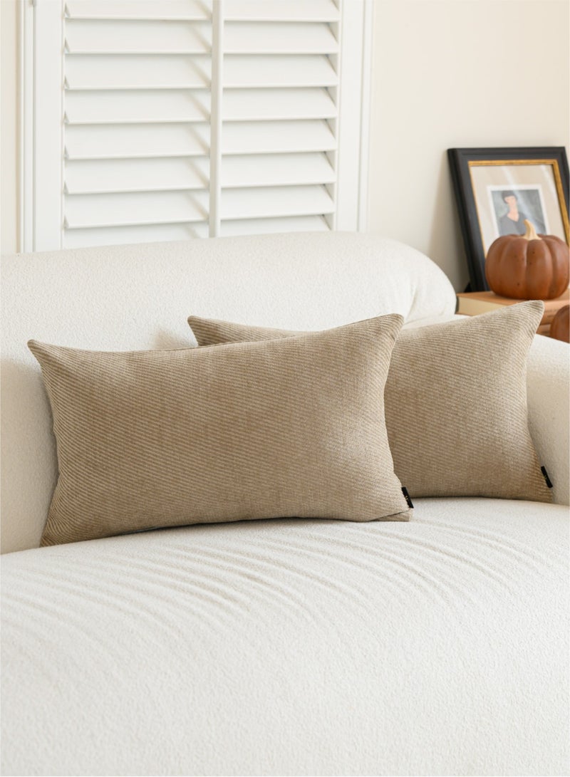 a moment a moment Pack of 2 Decorative Chenille Throw Pillow Covers with Twill Cushion Covers for Sofa Living Room Couch Bed 30x50 CM Light Brown  - Image 1