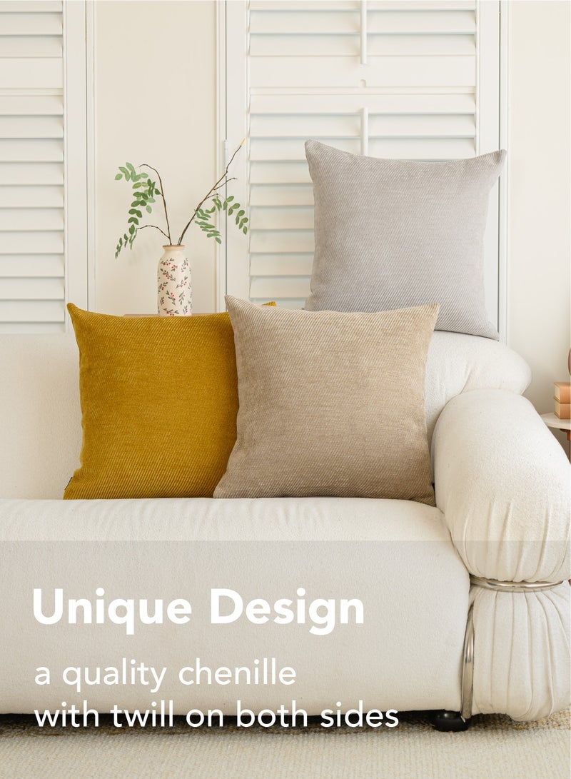 a moment a moment Pack of 2 Decorative Chenille Throw Pillow Covers with Twill Cushion Covers for Sofa Living Room Couch Bed 30x50 CM Light Brown  - Image 4