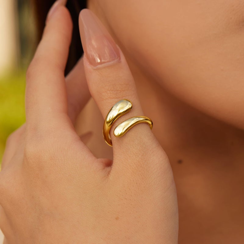 Poxtex Size 10 Gold Thumb Rings for Women, Stainless Steel Large Rings, Adjustable Signet Statement Wedding Band Jewelry - Image 3