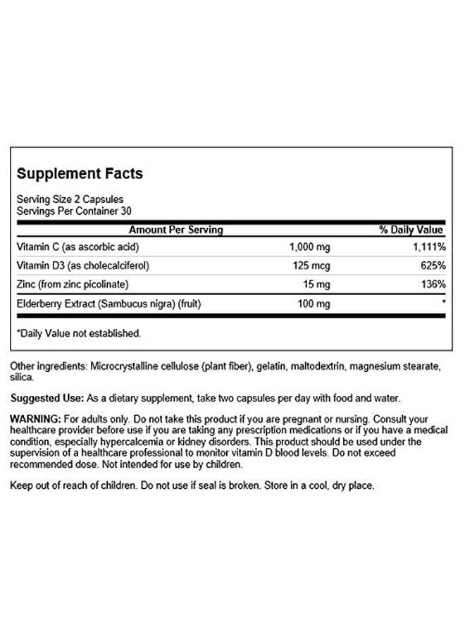 سوانسون Swanson High Potency Ultimate Immune Defense with C, D, Zinc & Elderberry 60 Caps - Image 2