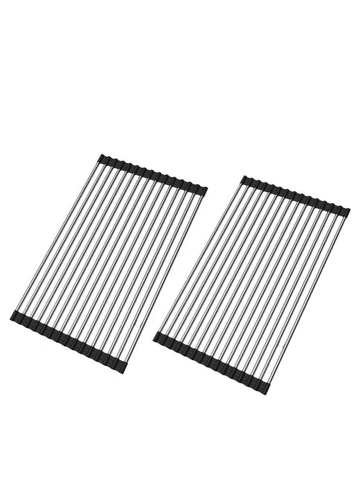 Perfii 2pcs Large Roll Up Dish Drying Rack, Multipurpose Stainless Steel Kitchen Drainer Rack Over Sink  - Image 1