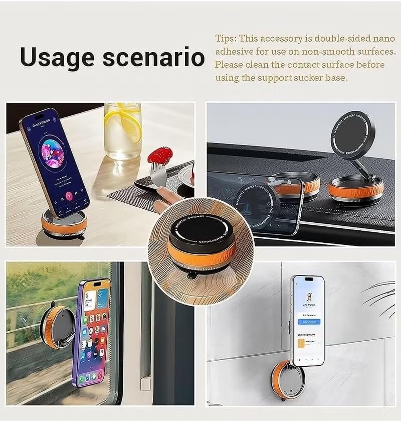 Smart Fitter Rotatable Magnetic Car Phone Mount for iPhone and MagSafe Case, Ultra Strong Suction Holder for Gym, Mirror, Smooth Surface, Orange - Image 5