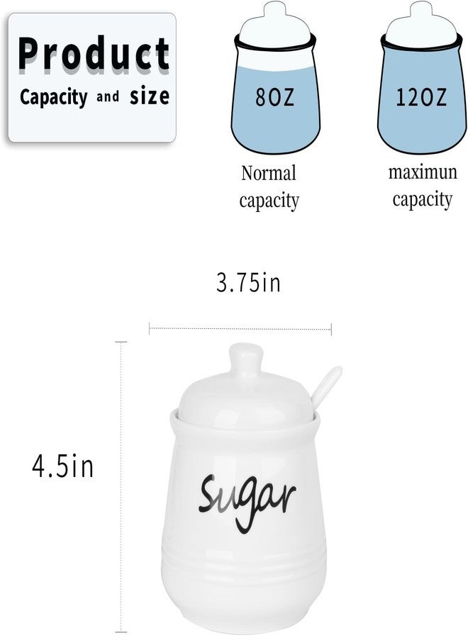 HAOTOP 12oz Sugar Bowl with Lid and Spoon,Ceramic Sugar Jar Sugar Dispenser Sugar Container Coffee Bar Accessories, Kitchen Countertop Canisters, White - Image 2