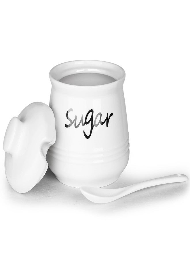 HAOTOP 12oz Sugar Bowl with Lid and Spoon,Ceramic Sugar Jar Sugar Dispenser Sugar Container Coffee Bar Accessories, Kitchen Countertop Canisters, White - Image 1