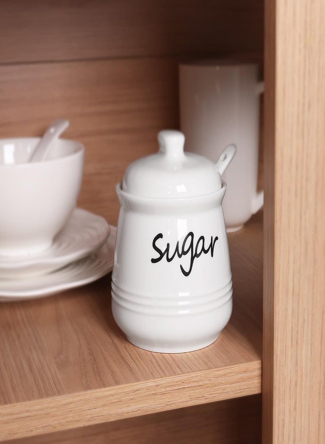 HAOTOP 12oz Sugar Bowl with Lid and Spoon,Ceramic Sugar Jar Sugar Dispenser Sugar Container Coffee Bar Accessories, Kitchen Countertop Canisters, White - Image 5
