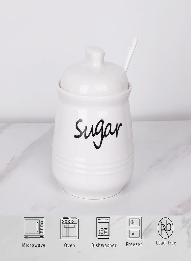 HAOTOP 12oz Sugar Bowl with Lid and Spoon,Ceramic Sugar Jar Sugar Dispenser Sugar Container Coffee Bar Accessories, Kitchen Countertop Canisters, White - Image 3