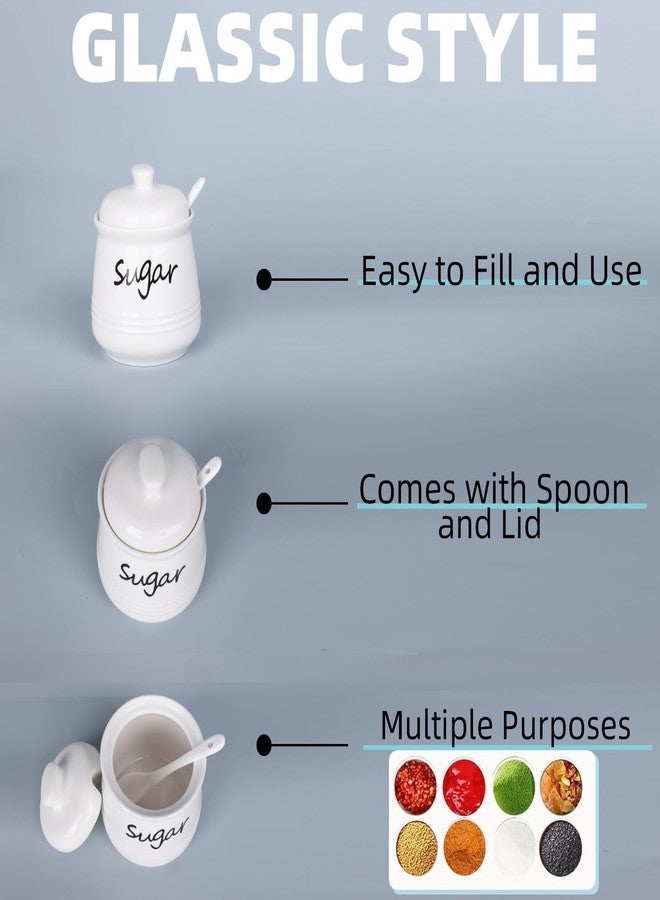 HAOTOP 12oz Sugar Bowl with Lid and Spoon,Ceramic Sugar Jar Sugar Dispenser Sugar Container Coffee Bar Accessories, Kitchen Countertop Canisters, White - Image 4
