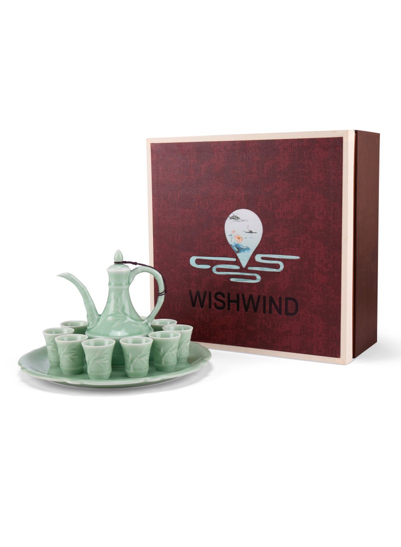 WISHWIND Jade Tea Set: Elegant Craft Tea Set with Teapot, Cups, and Tray – Perfect for Home Decor, Office, and Thoughtful Gifting - Image 1