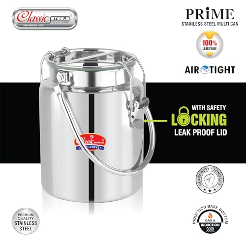 Classic Steels Leak Proof Prime Multi Can(2.5 Liters)-Air Tight,Stainless Steel Storage Can Useable As Steel Dabba,Milk,Ghee,Oil Storage,Etc. Heavy Jointless Body,Induction Compatible.,Silver - Image 3