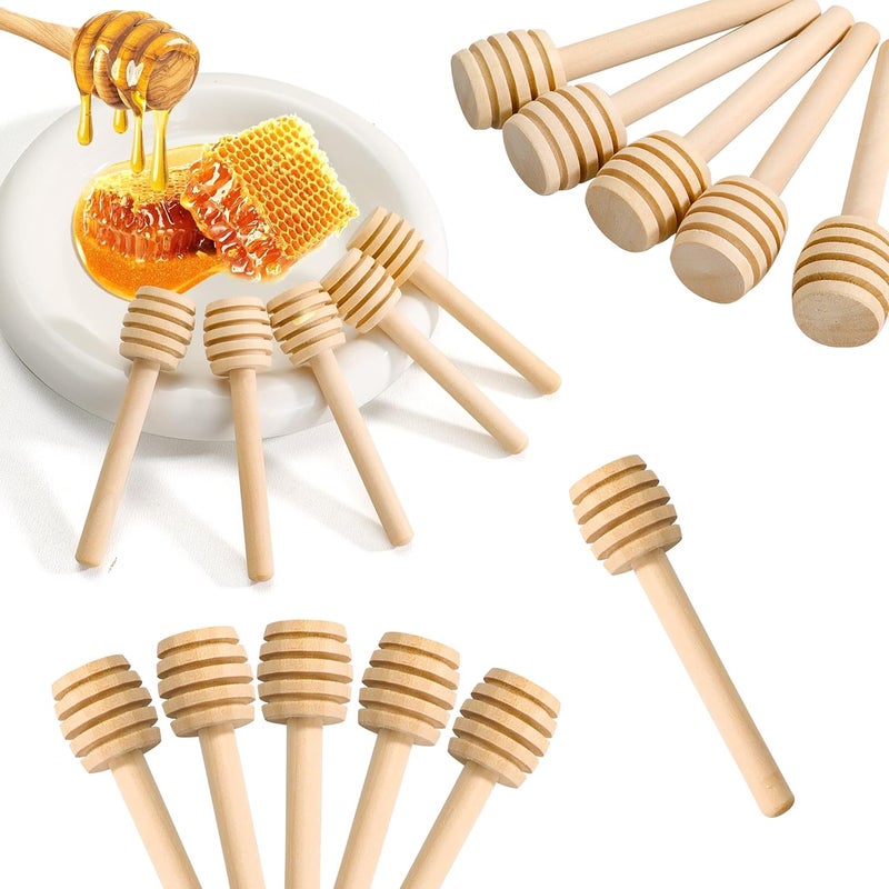 YEUIKERR 100 Pack Mini Honey Dipper Stick, 3 Inch Wooden Honey Comb Wand, Mini Wood Honey Stirrer Stick for Honey Jar Dispense Drizzle Honey and Wedding Party - Image 1