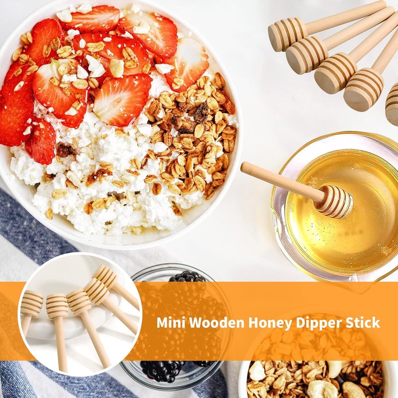 YEUIKERR 100 Pack Mini Honey Dipper Stick, 3 Inch Wooden Honey Comb Wand, Mini Wood Honey Stirrer Stick for Honey Jar Dispense Drizzle Honey and Wedding Party - Image 5