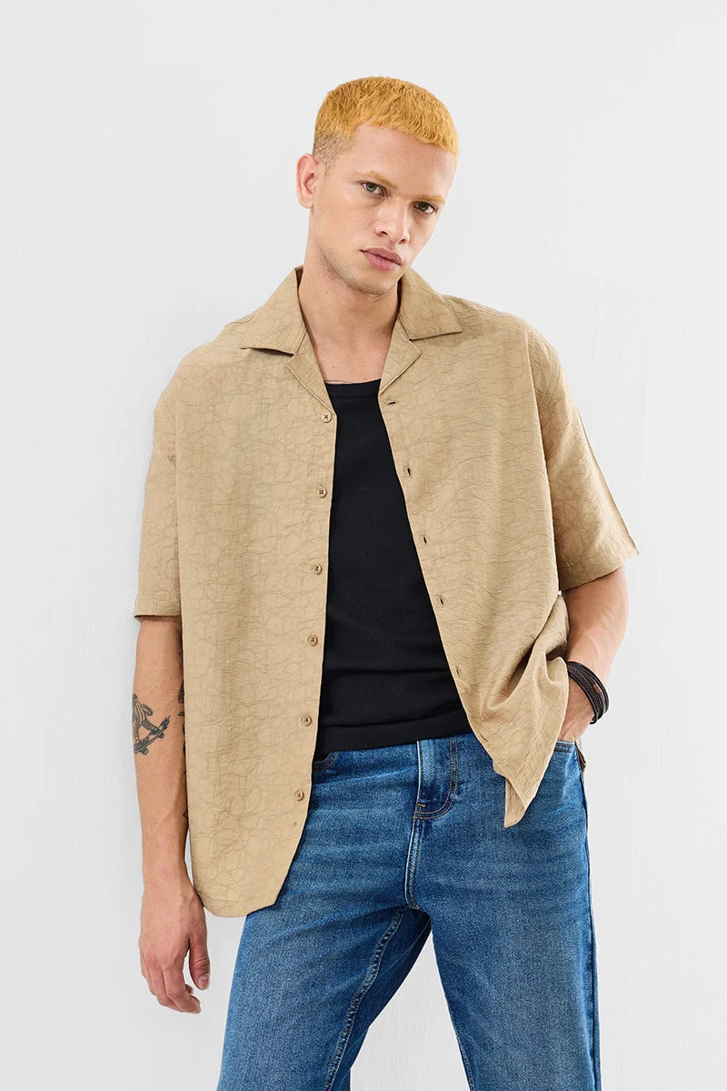 SNITCH Relaxed Fit Textured Beige Shirt
