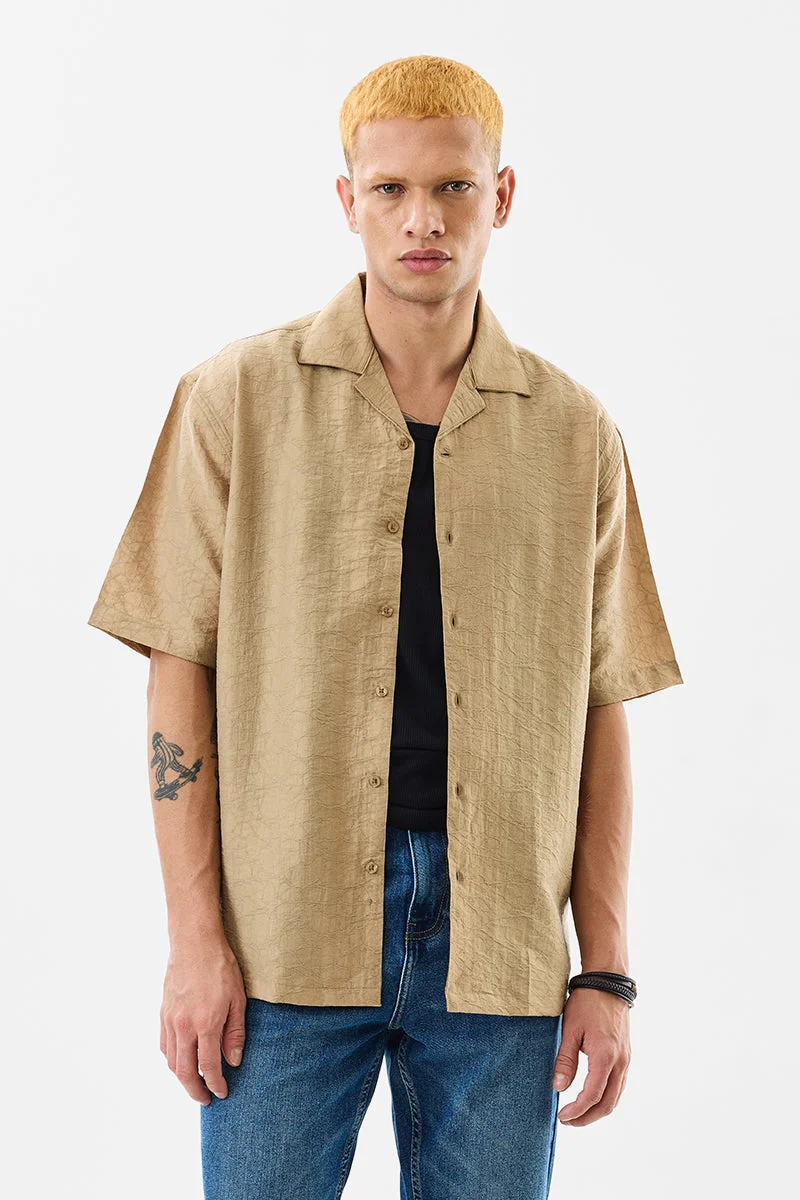 SNITCH Relaxed Fit Textured Beige Shirt