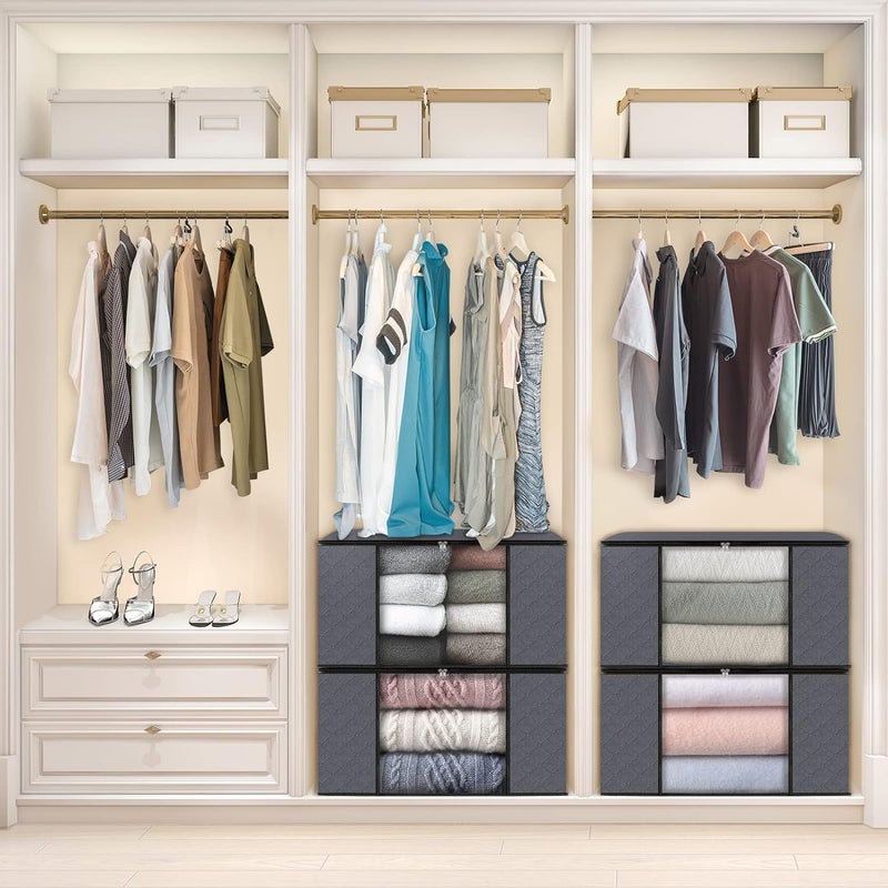 BESTOTTAM Clothes Storage Bags Foldable Large Clothes Storage Bins Closet Organizers for Clothing Blanket Comforter Toys Pillows Storage Containers with Lids and Handle Grey 5 - Image 5
