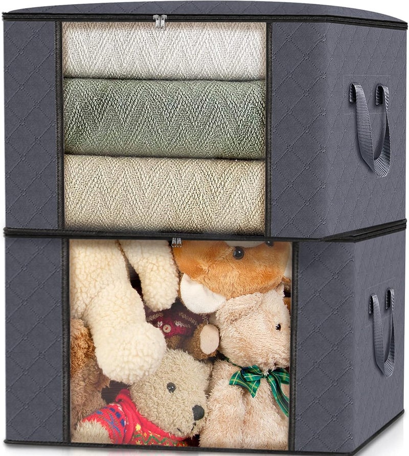 BESTOTTAM Clothes Storage Bags Foldable Large Clothes Storage Bins Closet Organizers for Clothing Blanket Comforter Toys Pillows Storage Containers with Lids and Handle Grey 5 - Image 1