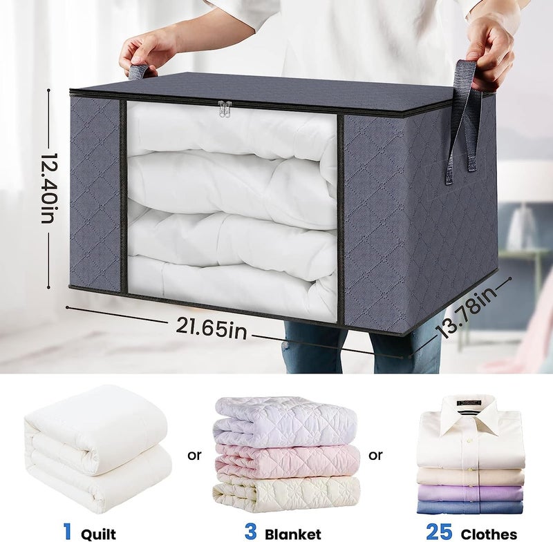 BESTOTTAM Clothes Storage Bags Foldable Large Clothes Storage Bins Closet Organizers for Clothing Blanket Comforter Toys Pillows Storage Containers with Lids and Handle Grey 5 - Image 2