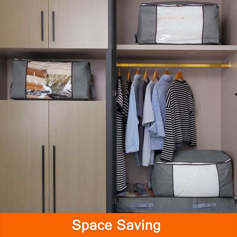 BESTOTTAM Clothes Storage Bags Foldable Large Clothes Storage Bins Closet Organizers for Clothing Blanket Comforter Toys Pillows Storage Containers with Lids and Handle Grey 5 - Image 4