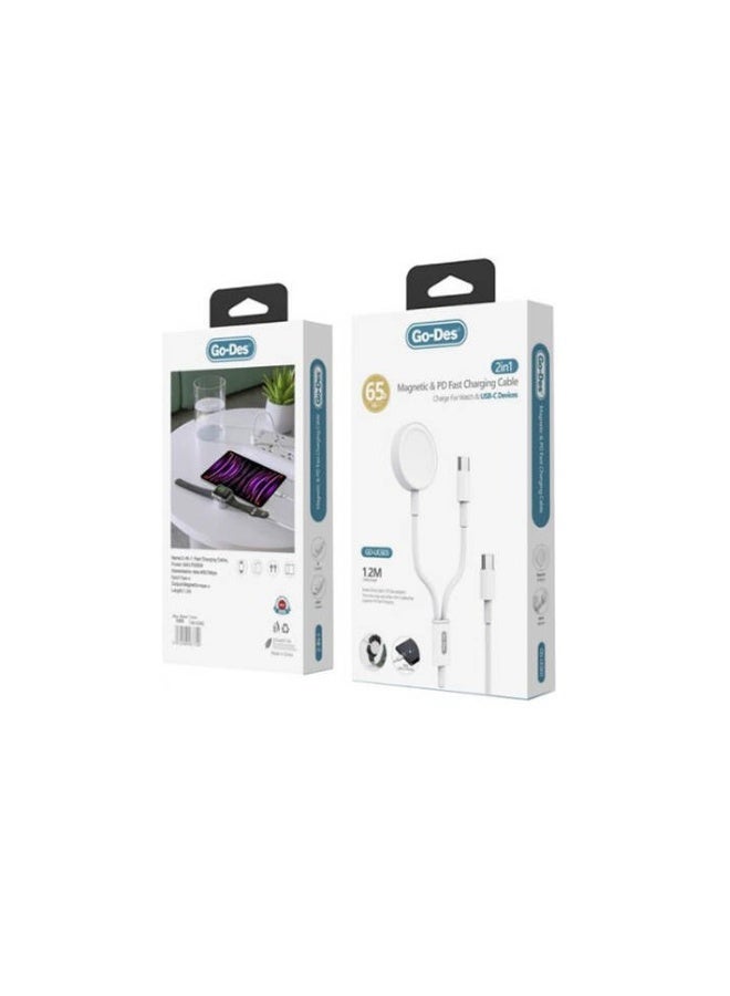 GO-DES Go Des GD-UC603 2in1 Magnetic Wireless Type-C PD Fast Charging Cable 65W 1.2M - Image 1