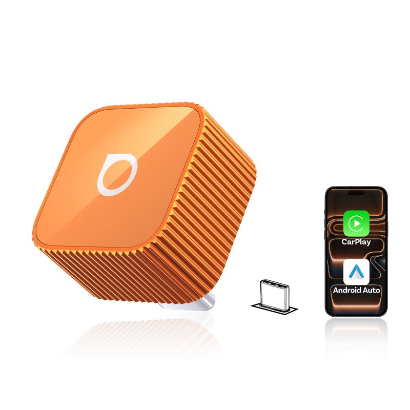 OTTOCAST 2026 New Mini Slim [USB C], 2-in-1 Wireless CarPlay Adapter & Android Auto Adapter, Plug & Play, 5s Auto-Connect Wireless Carplay Dongle for Factory Wired Cars, iPhone & Android Orange - Image 1